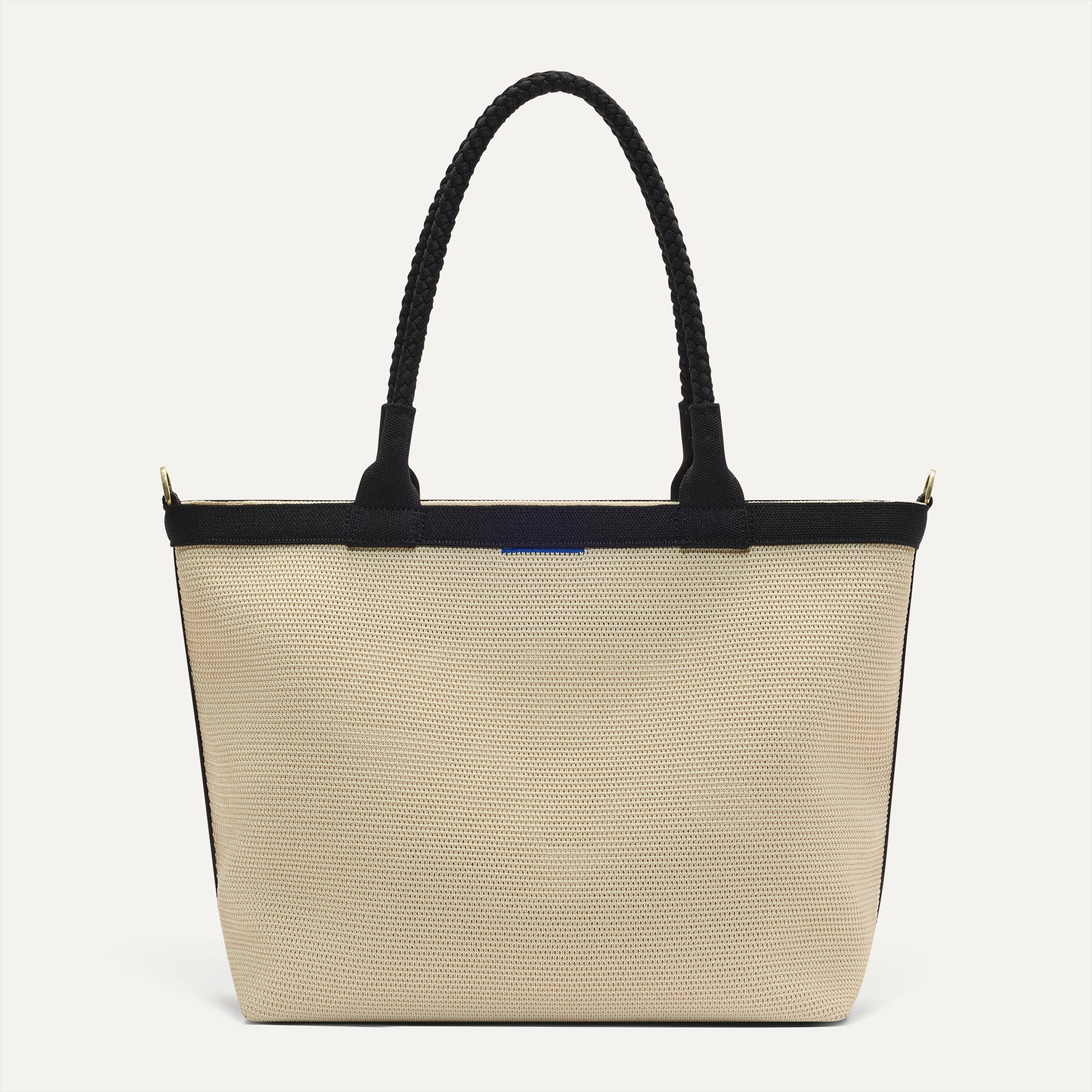The Lightweight Zip Tote - Black and White Raffia-Knit