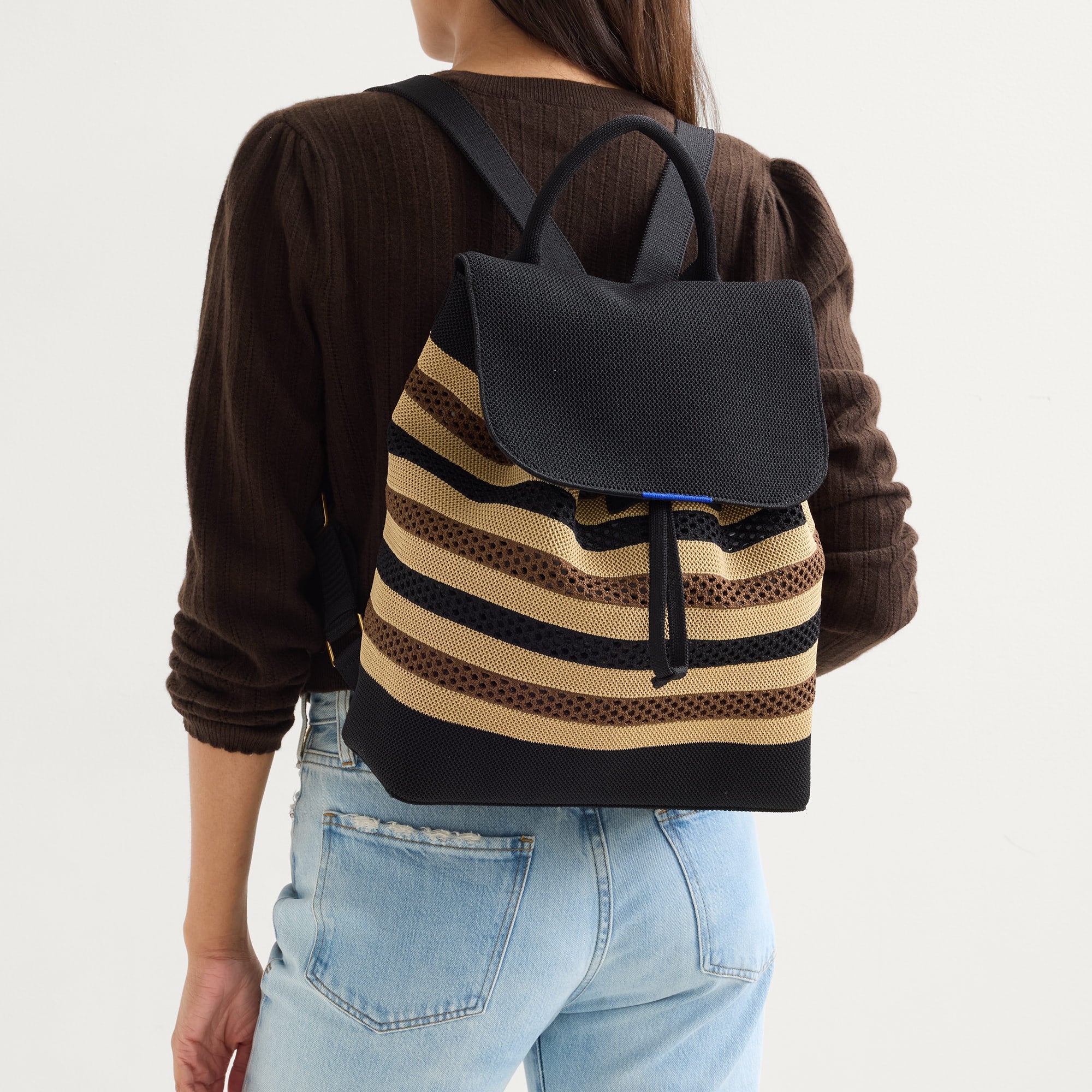 The Cinch Backpack - Mocha Stripe Crochet - Image 3