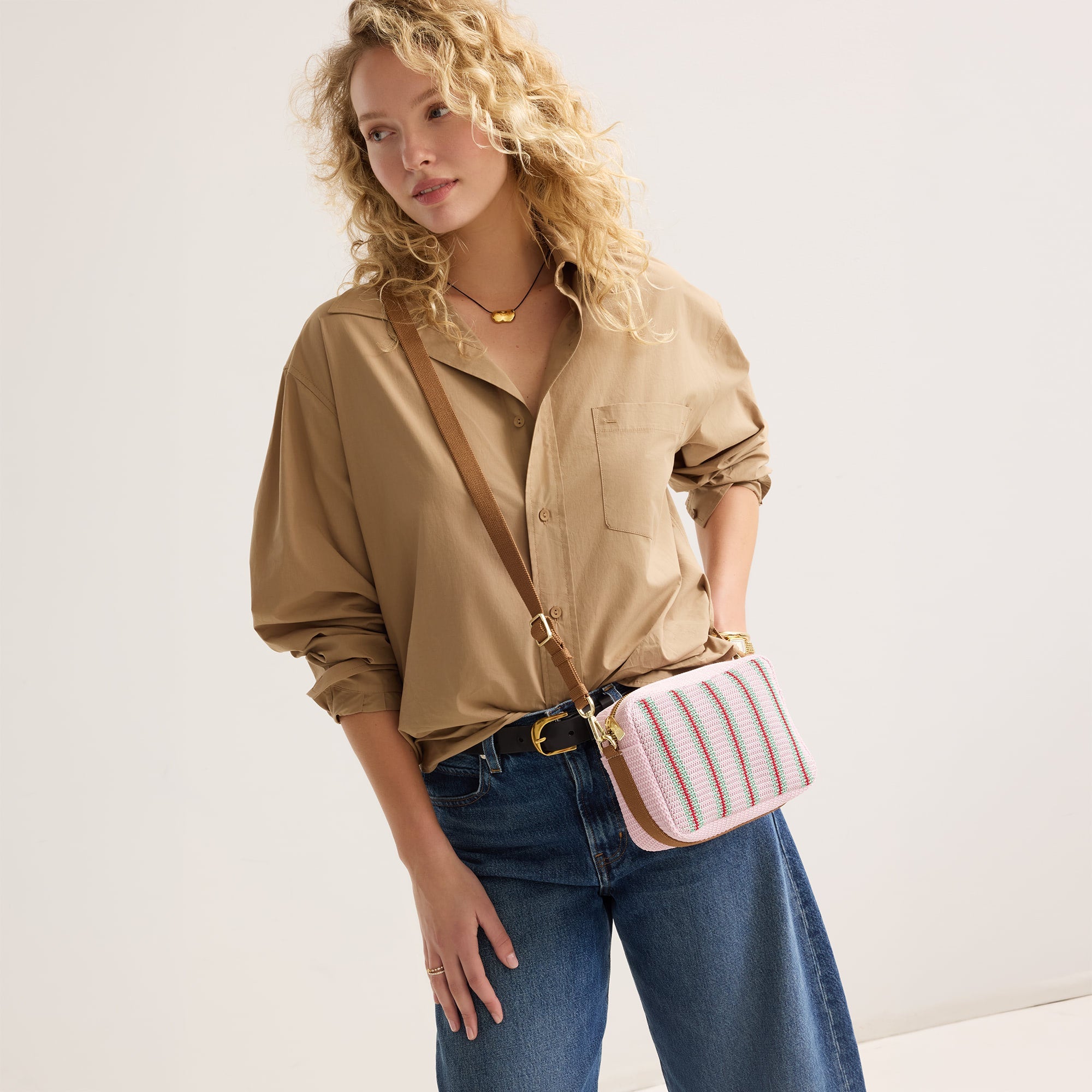 The Crossbody Camera Bag - Watermelon Market Stripe - Image 3