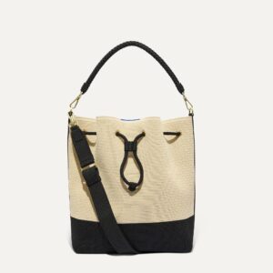 The Cinch Bucket Bag - Black and White Raffia-Knit